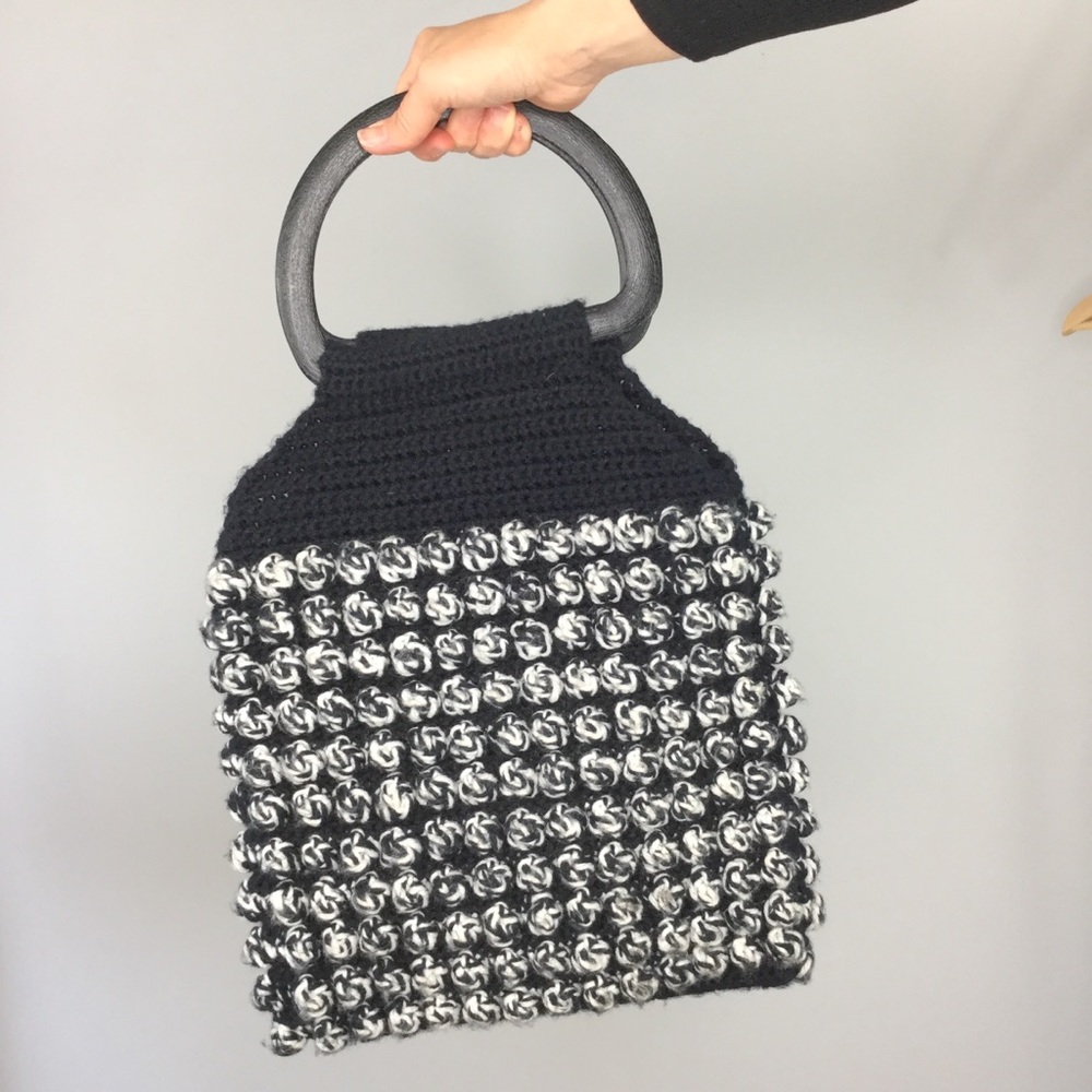 Crochet popcorn knit textured macrame handmade vintage tote bag